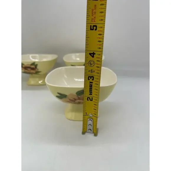Weil Ware Yellow Rose California Pottery 4Pedestal Dessert Bowls 3 7/8” Dinnerware